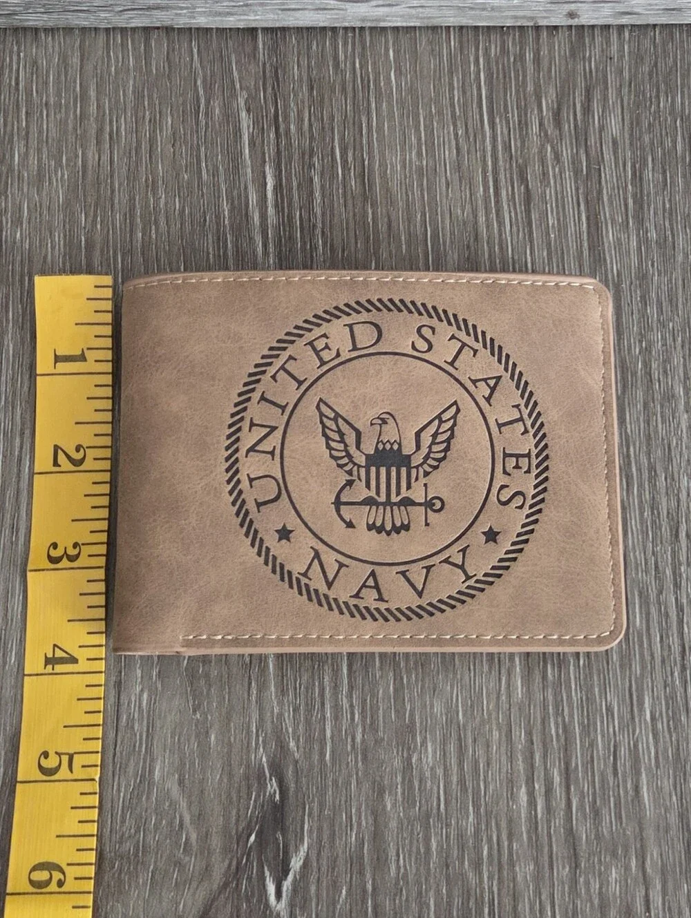 United States Navy Embossed Men's Bifold Wallet - Tan